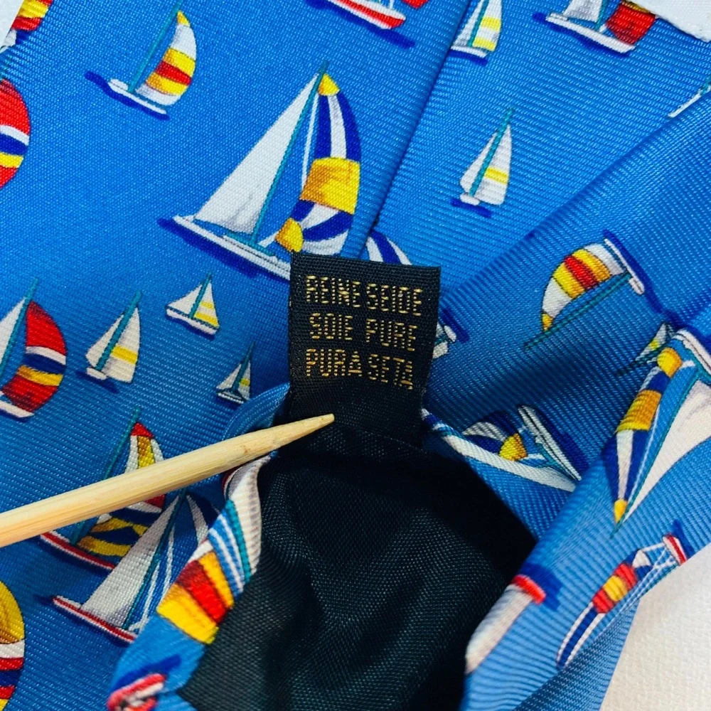 Serry's Blue Silk Necktie Sailboat Pattern Nautical Menswear Fashion Tie Hanover